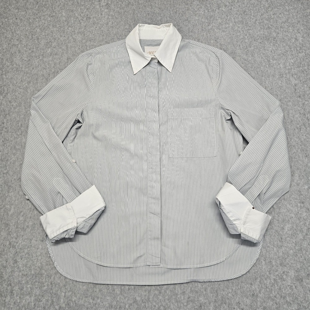 Classic TWP Women's Pinstripe Button-Down Shirt with Contrast Collar